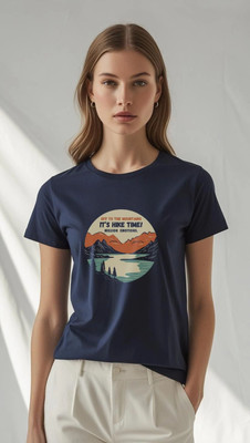 Millionemotions Graphic Print Women Round Neck Navy Blue T-Shirt