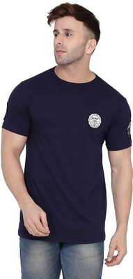 GEUM Printed Men Round Neck Dark Blue T-Shirt