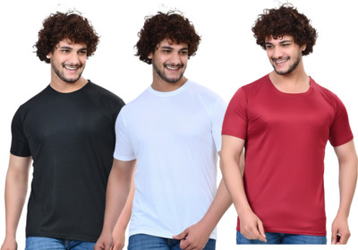 RENU FASHIONS Solid Men Round Neck Red, White, Black T-Shirt