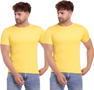 KASPY Solid Men Round Neck Yellow T-Shirt