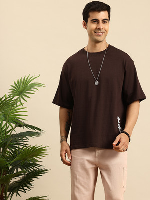 Mast & Harbour Solid Men Round Neck Brown T-Shirt