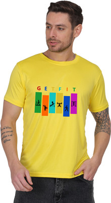 ZAYOKI Graphic Print Men Round Neck Yellow T-Shirt