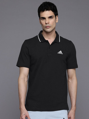 ADIDAS Solid Men Polo Neck Black T-Shirt