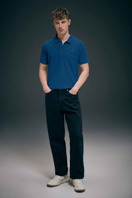 Maxzone Solid Men Polo Neck Navy Blue T-Shirt