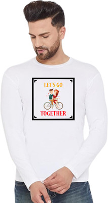 LV CARE Printed Men Round Neck White T-Shirt