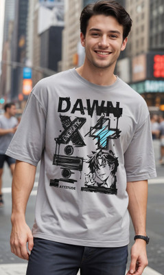Smartees Printed Men Round Neck Grey T-Shirt