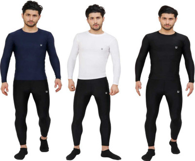 unbeatable Solid Men Round Neck Dark Blue, White, Black T-Shirt