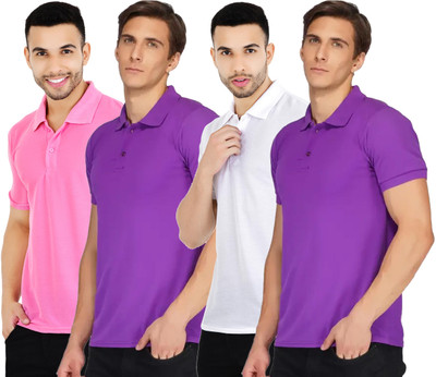 YUALIN CREATION Solid Men Polo Neck Multicolor T-Shirt