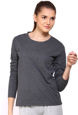 Ap'pulse Solid Women Round Neck Grey T-Shirt