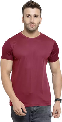 Think Tech Solid Men Round Neck Maroon T-Shirt