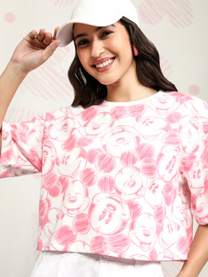 Tokyo Talkies Printed Women Round Neck Pink T-Shirt
