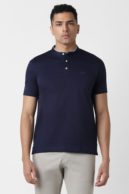 VAN HEUSEN Solid Men Henley Neck Blue T-Shirt