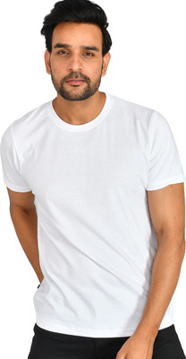 Burundi Blu Solid Men Round Neck White T-Shirt
