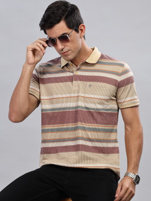 WEXFORD Striped Men Polo Neck Brown T-Shirt