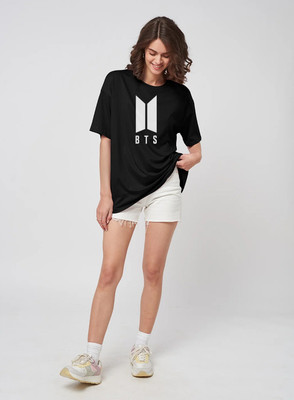 V DAS Printed Women Round Neck Black T-Shirt