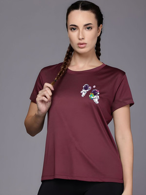 Moda Rapido Graphic Print Women Round Neck Maroon T-Shirt
