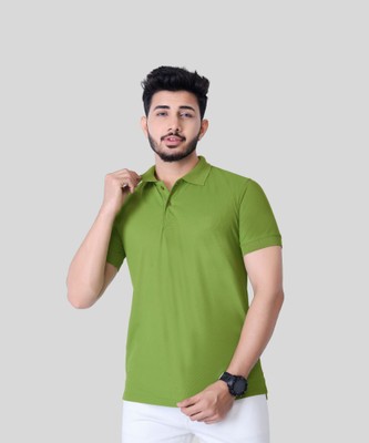 KASHIRA Solid Men Polo Neck Light Green T-Shirt