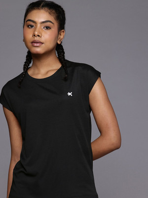 HRX by Hrithik Roshan Solid Women Round Neck Black T-Shirt