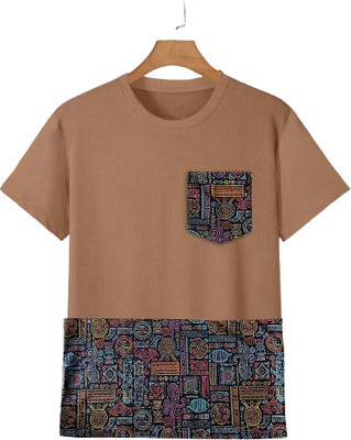 TANNU FAB Printed, Colorblock Men Round Neck Beige T-Shirt