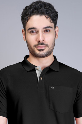 Triptee Solid Men Polo Neck Black T-Shirt
