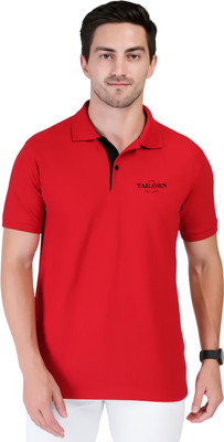 Tailorn Printed Men Polo Neck Red T-Shirt