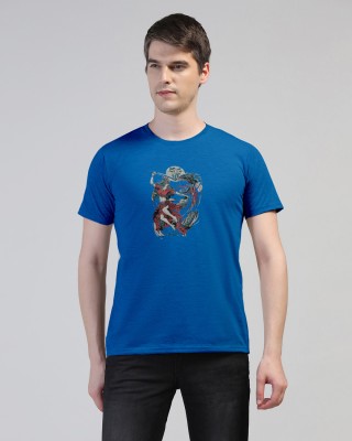 XRL Printed Men Round Neck Blue T-Shirt