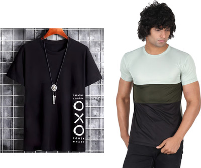 Pachirisu Colorblock, Printed Men Round Neck Black, Light Green T-Shirt