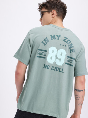 Glitchez Printed Men V Neck Green T-Shirt