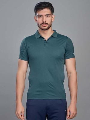 Sport Sun Solid Men Polo Neck Blue T-Shirt