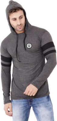 Lawful Casual Solid Men Hooded Neck Grey, Black T-Shirt