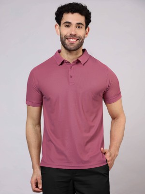 BEYOUNG Solid Men Polo Neck Pink T-Shirt