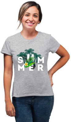 SmarTee Street Typography Women Round Neck Grey T-Shirt