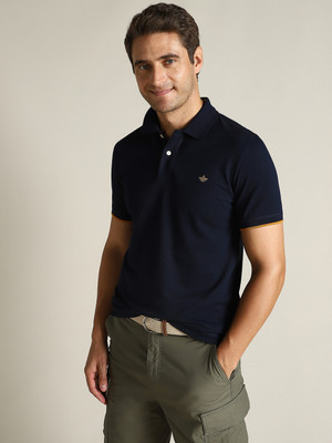 Dockers Solid Men Polo Neck Blue T-Shirt