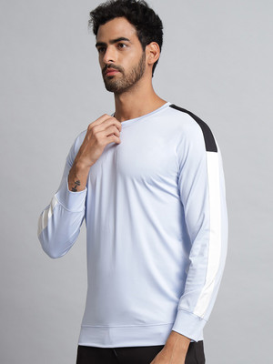 RARE ROBA Colorblock Men Round Neck Light Blue T-Shirt