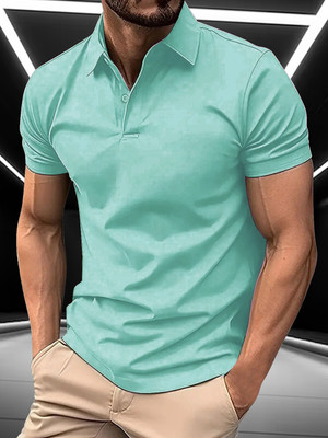 AIN6 Solid Men Polo Neck Light Blue T-Shirt