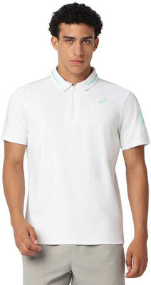 Asics Solid Men Polo Neck White T-Shirt