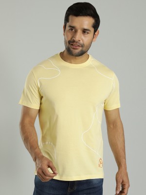 INDIAN TERRAIN Printed Men Crew Neck Yellow T-Shirt