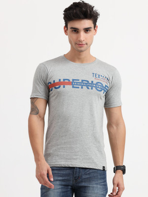 Texman Printed Men Round Neck Grey T-Shirt
