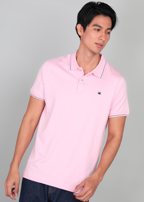 KILLER Striped Men Polo Neck Pink T-Shirt