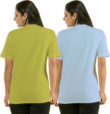HouseOfCommon Solid Women Round Neck Multicolor T-Shirt