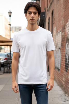 WEARSOUL Solid Men Round Neck White T-Shirt