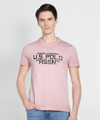 U.S. POLO ASSN. Printed Men Round Neck Pink T-Shirt