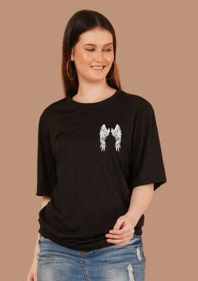 Parona Printed Women Round Neck Black T-Shirt