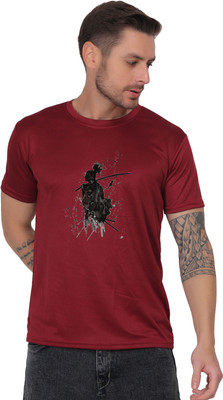 LIFE STYLE COMMERCE Printed Men Round Neck Maroon T-Shirt