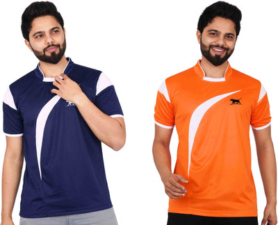 La Milano Solid Men Mandarin Collar Orange T-Shirt