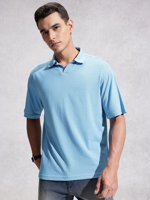 WROGN Self Design Men Polo Neck Blue T-Shirt