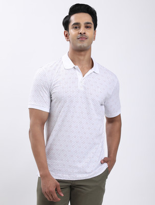 INDIAN TERRAIN Printed Men Polo Neck White T-Shirt