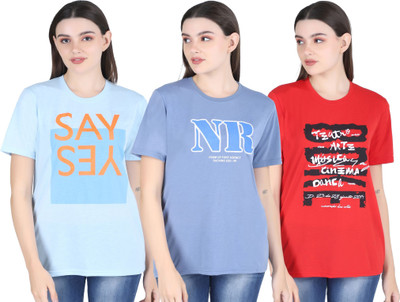 HouseOfCommon Printed Women Round Neck Multicolor T-Shirt
