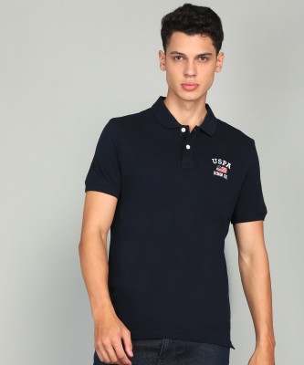 U.S. Polo Assn. Denim Co. Solid Men Polo Neck Blue T-Shirt