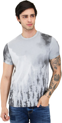 BEING HUMAN Abstract Men Round Neck Grey T-Shirt